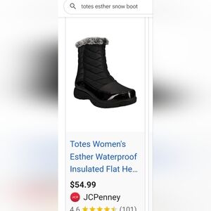 Totes Esther Black Waterproof Winter Snow Boots with Faux Fur NWT